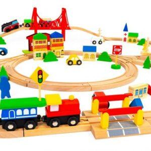 Wooden Train Set, 90 Pieces