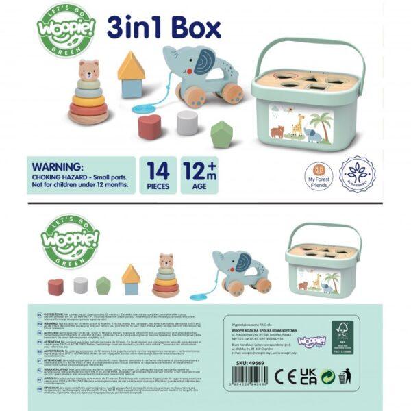 3in1 Toy Box - Sorting Blocks, Stackable Pyramid and Elephant On Wheels - Image 2