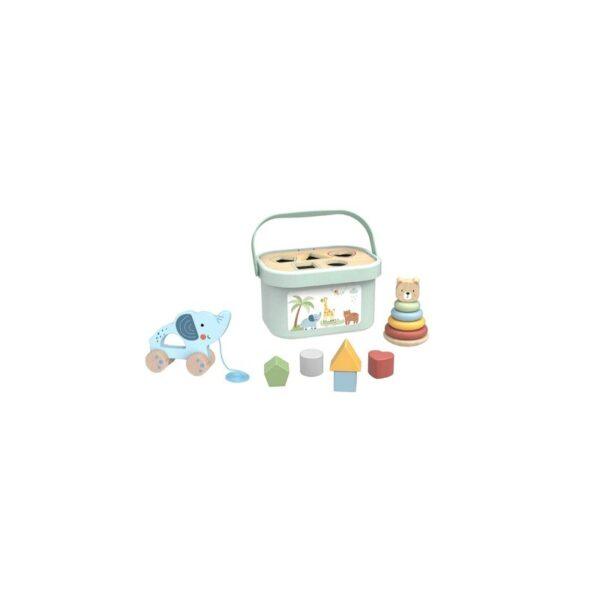 3in1 Toy Box - Sorting Blocks, Stackable Pyramid and Elephant On Wheels - Image 4