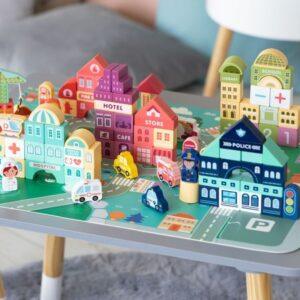 Wooden Blocks + Base City Set, 121 Pieces
