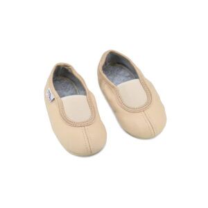 Klassische Leder-Hausschuhe mit Gummizug für Kinder – Beige