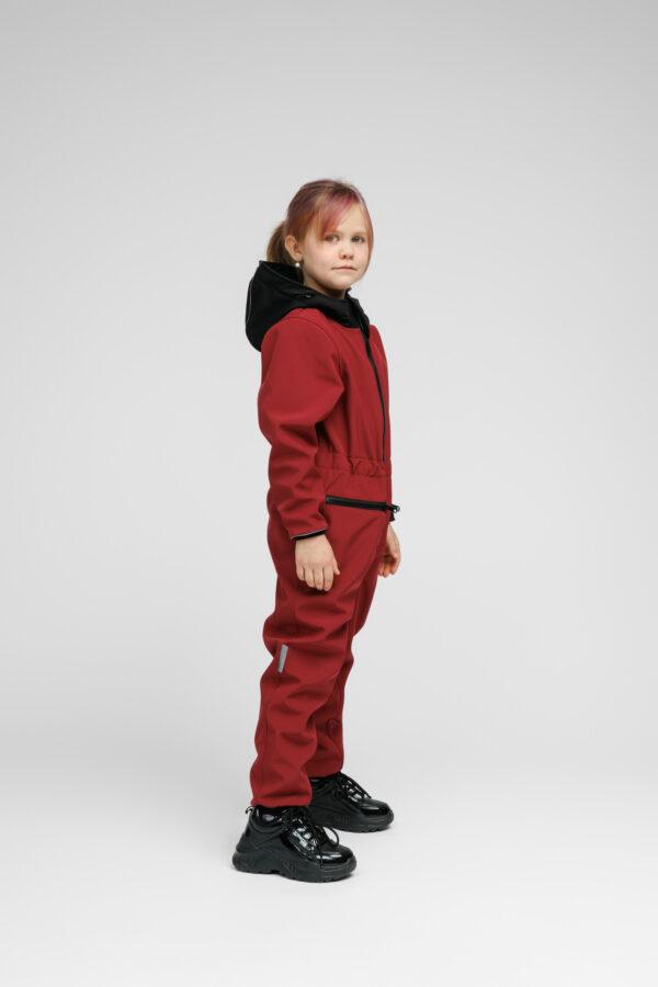 Softshell-Overall für Kinder – SONNENUNTERGANGSROT – Bild 2