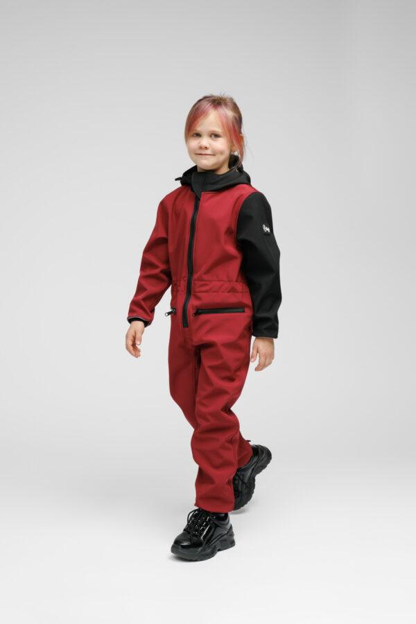 Softshell-Overall für Kinder – SONNENUNTERGANGSROT – Bild 4