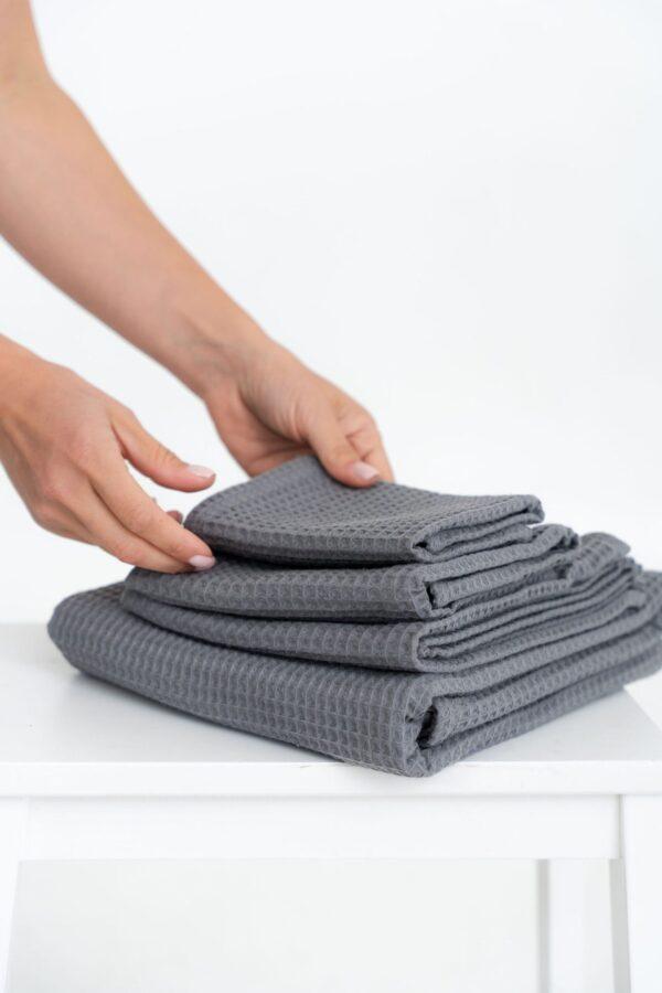 Organic Waffle Cotton Towel - Gray - Image 2