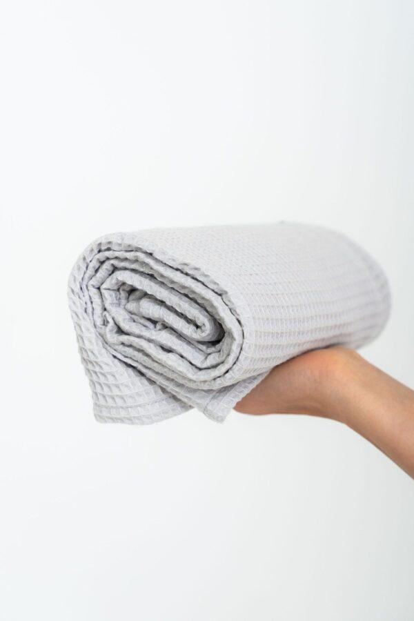 Organic Waffle Cotton Towel - Light Gray - Image 2