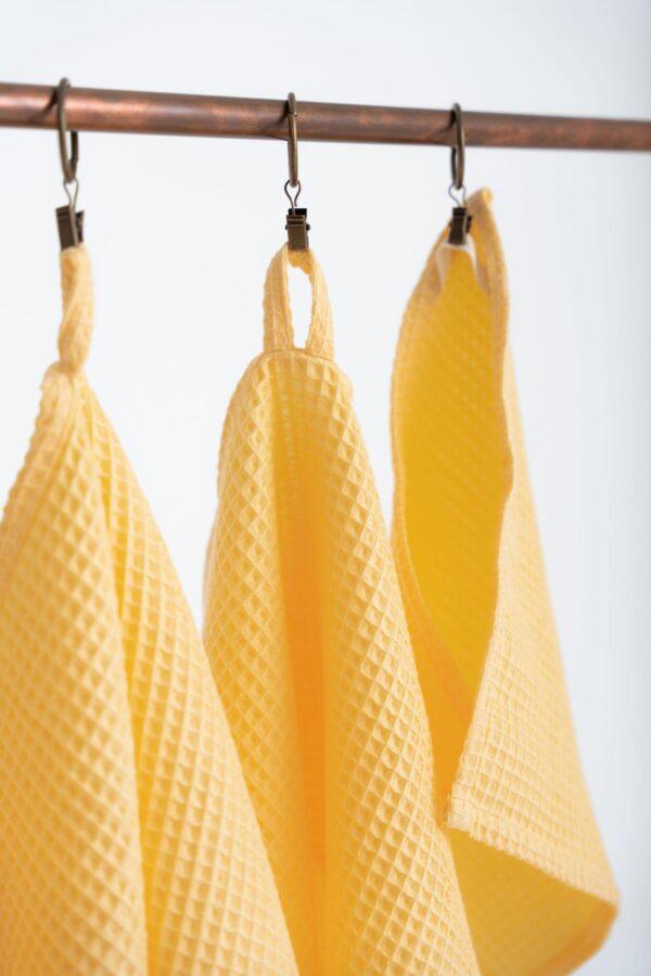 Organic Waffle Cotton Towel - Yellow - Image 2
