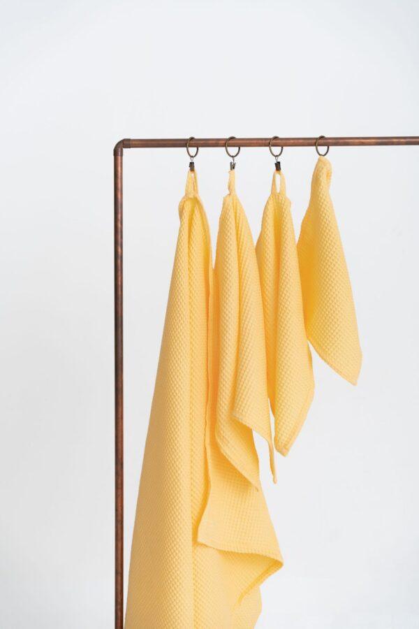 Organic Waffle Cotton Towel - Yellow - Image 4