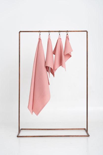 Organic Waffle Cotton Towel - Peach - Image 2