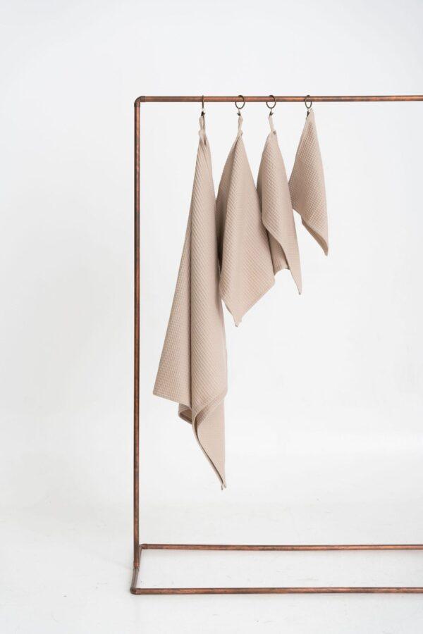 Organic Waffle Cotton Towel - Beige - Image 2