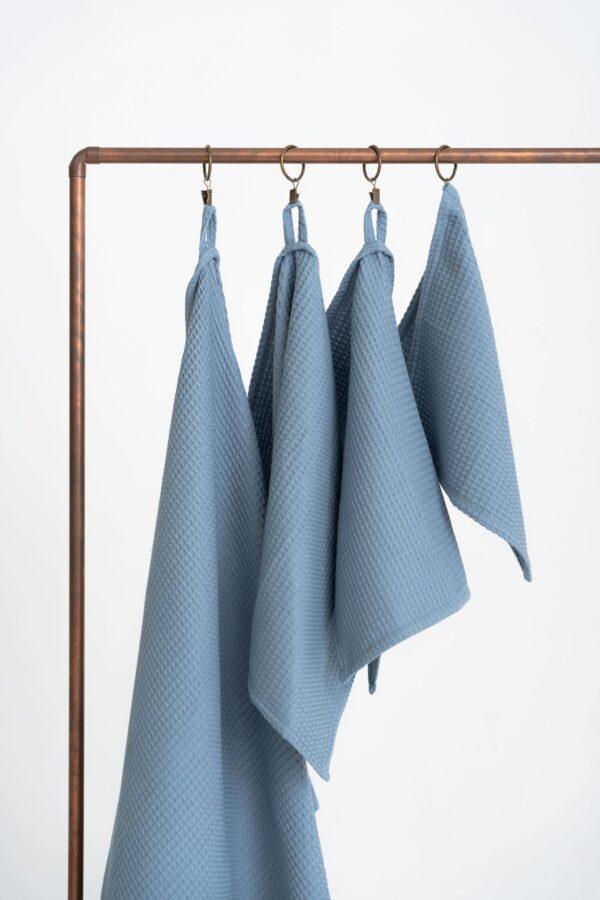Organic Waffle Cotton Towel - Blue - Image 2