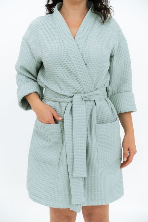 Short Waffle Fabric Robe for Women - Image 6