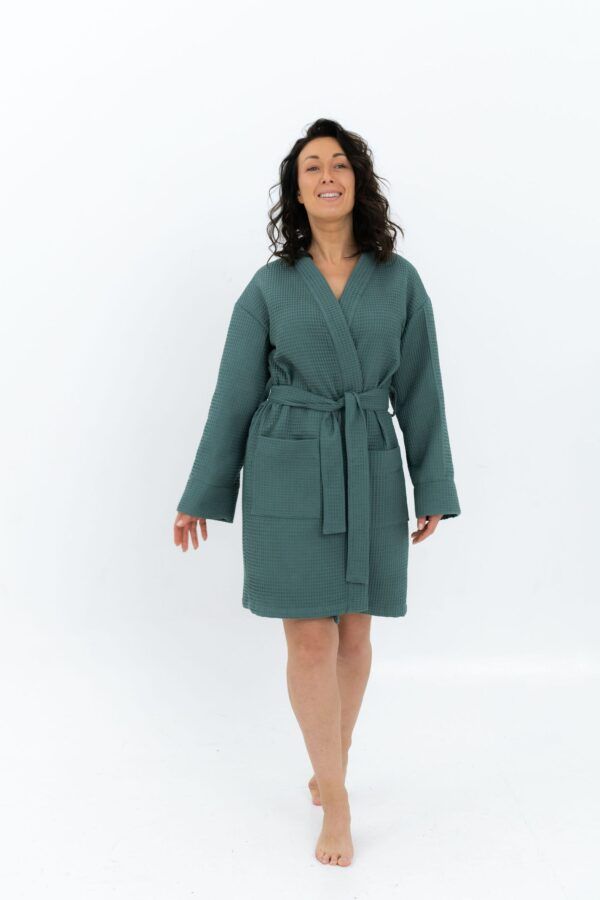 Short Waffle Fabric Robe for Women - Image 10