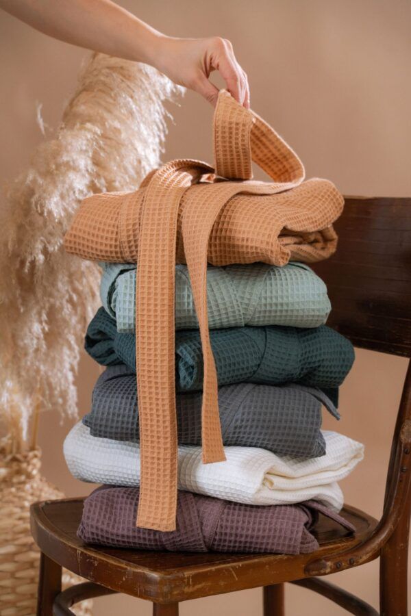 Short Waffle Fabric Robe for Women - Image 5