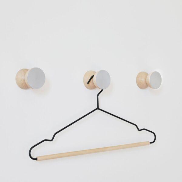 Beech Wood & Aluminium Wall Hook / Knob - Image 2