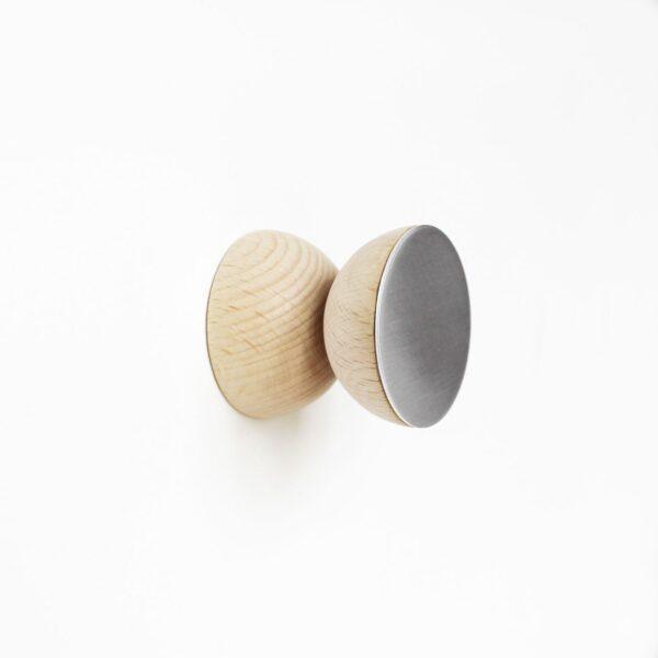 Beech Wood & Aluminium Wall Hook / Knob - Image 3
