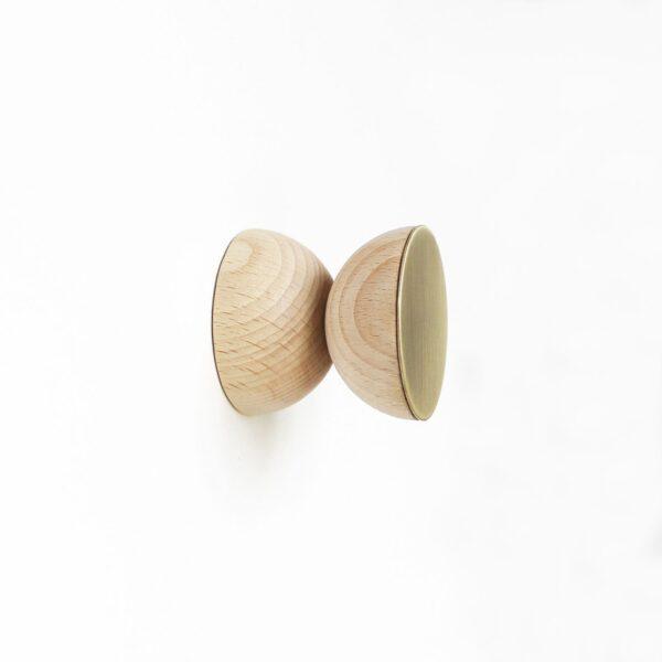 Beech Wood & Brass Wall Hook / Knob - Image 2