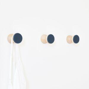 Beech Wood & Ceramic Wall Hook / Knob - Dark Blue