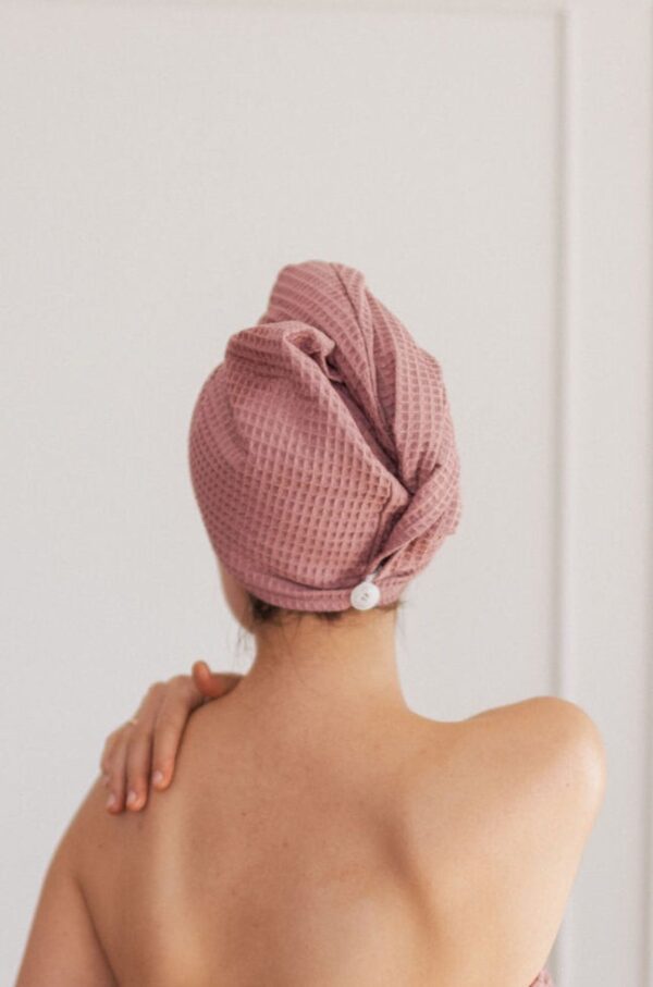 Haarhandtuch/Turban aus Waffel-Baumwolle – Bild 2