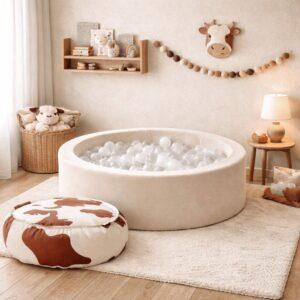 Foam Round Ball Pit 90x30cm - Beige, 200 White Balls