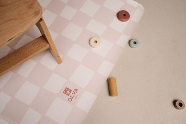 Kids Mealtime Floor Mat, Non-Slip & Waterproof - Chess Pink Beige