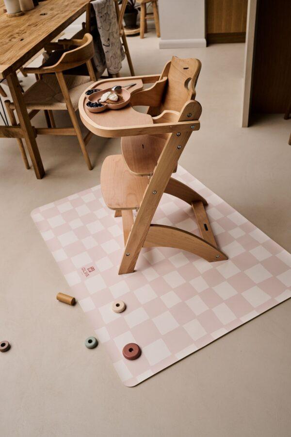 Kids Mealtime Floor Mat, Non-Slip & Waterproof - Chess Pink Beige - Image 3