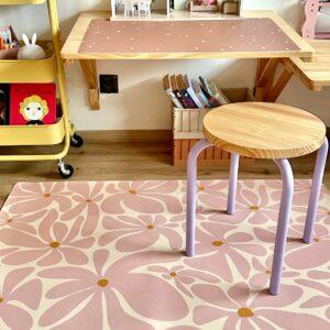 Bodenschutzmatte für Kindermahlzeiten, rutschfest & wasserdicht – Daisy Pink