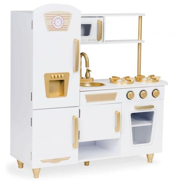 Große weiße und goldene Holzspielküche für Kinder – Bild 3