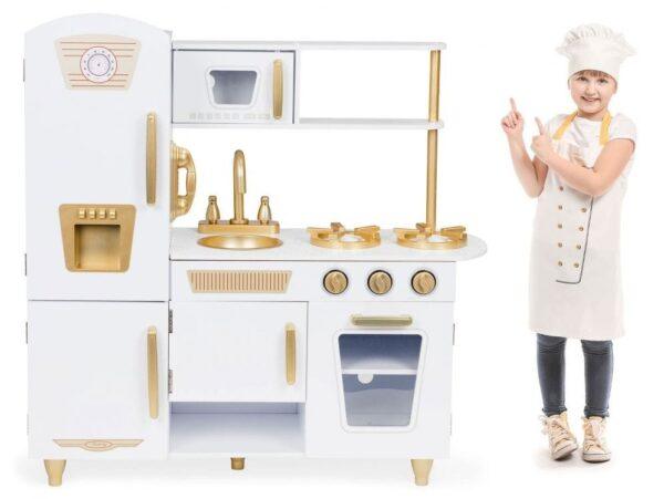 Große weiße und goldene Holzspielküche für Kinder – Bild 4