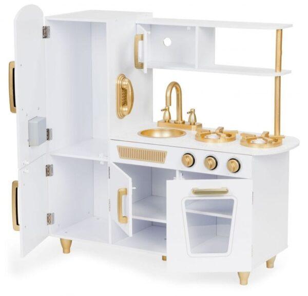Große weiße und goldene Holzspielküche für Kinder – Bild 7