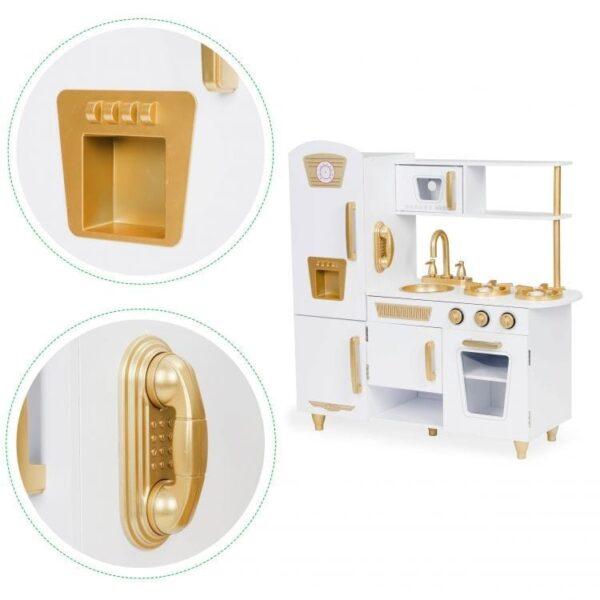 Große weiße und goldene Holzspielküche für Kinder – Bild 9