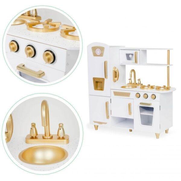 Große weiße und goldene Holzspielküche für Kinder – Bild 10