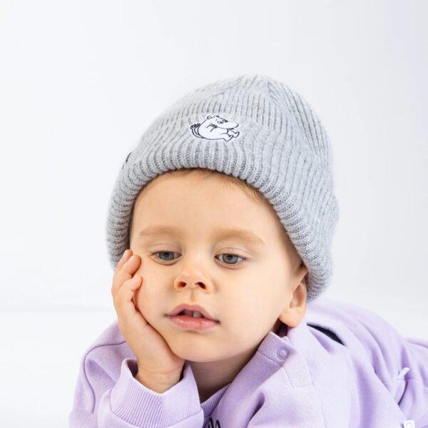 Moomintroll Felt Patch Beanie Kids - Grey - Image 3
