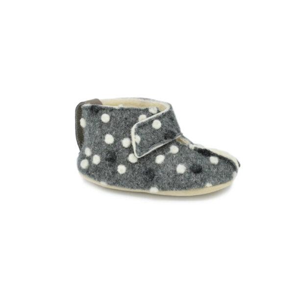 KAKU Natural Sheep’s Wool & Felt Kids’ Slippers - Dotted Grey - Image 3