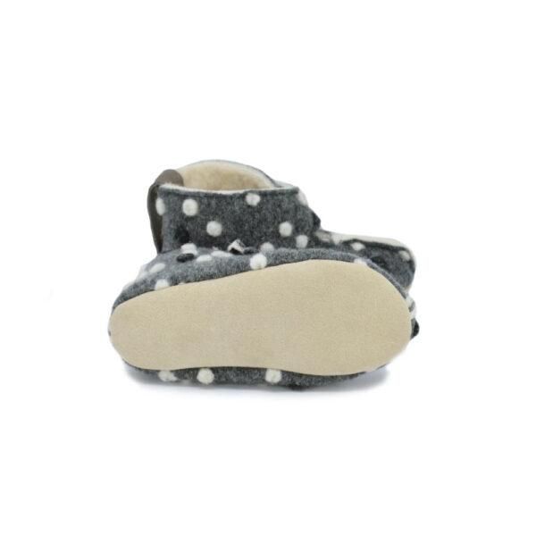 KAKU Natural Sheep’s Wool & Felt Kids’ Slippers - Dotted Grey - Image 2