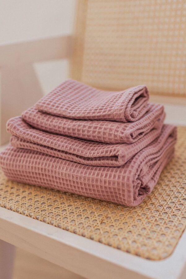 Organic Waffle Cotton Towel - Old Pink - Image 7