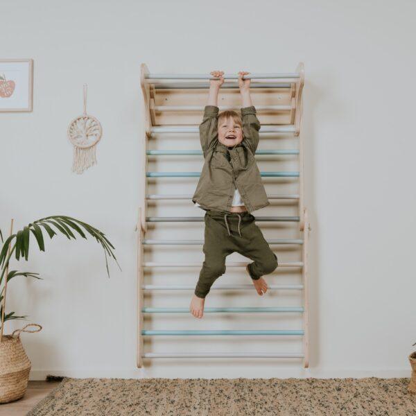 Pikler Triangle Climber with Swedish Wall Add-On (Ages 6m–7y) - Pastel - Image 4