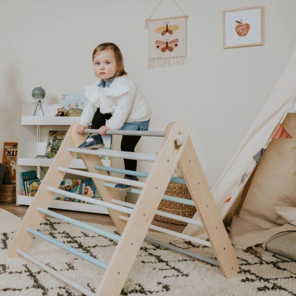 Pikler Triangle Climber with Swedish Wall Add-On (Ages 6m–7y) - Pastel - Image 7