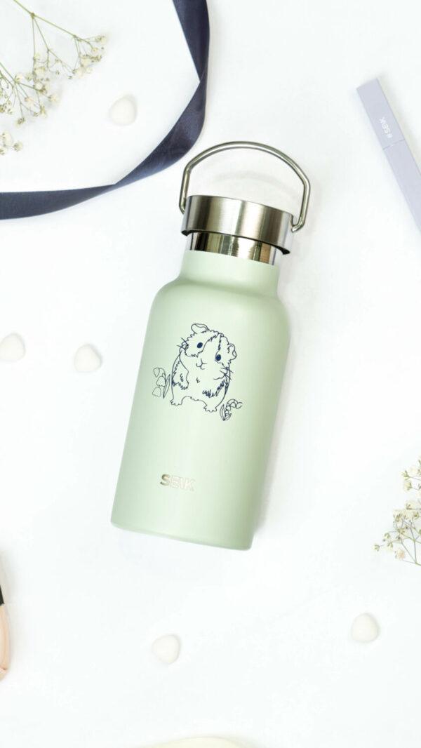 Water Bottle / Thermos – Guinea Pig – Light Green 350ml Stainless Steel - Image 4