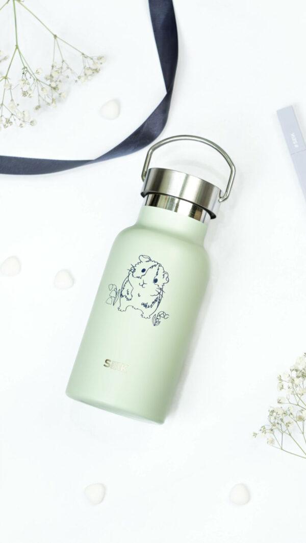 Water Bottle / Thermos – Guinea Pig – Light Green 350ml Stainless Steel - Image 3