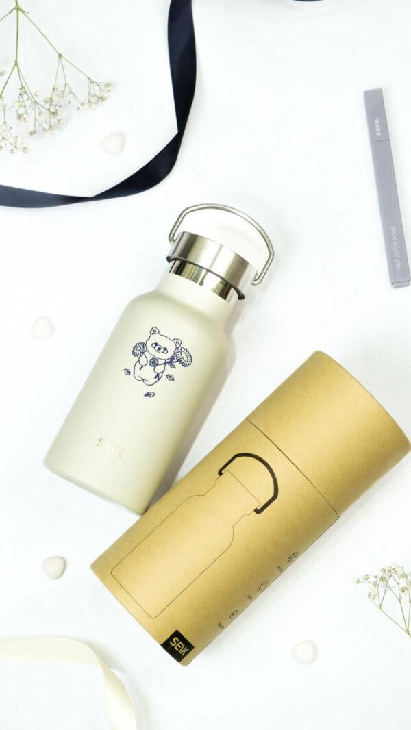 Water Bottle / Thermos – Bear Design – Beige 350ml Stainless Steel - Image 2