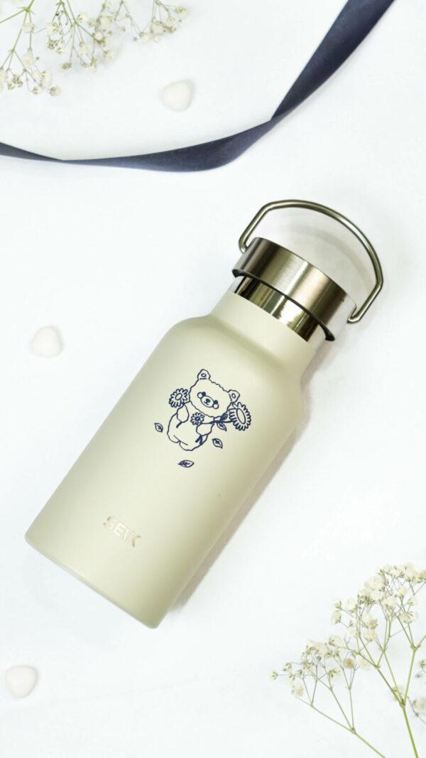 Water Bottle / Thermos – Bear Design – Beige 350ml Stainless Steel - Image 3