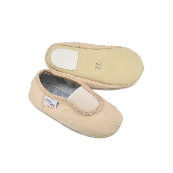 Klassische Leder-Hausschuhe mit Gummizug für Kinder – Beige – Bild 2