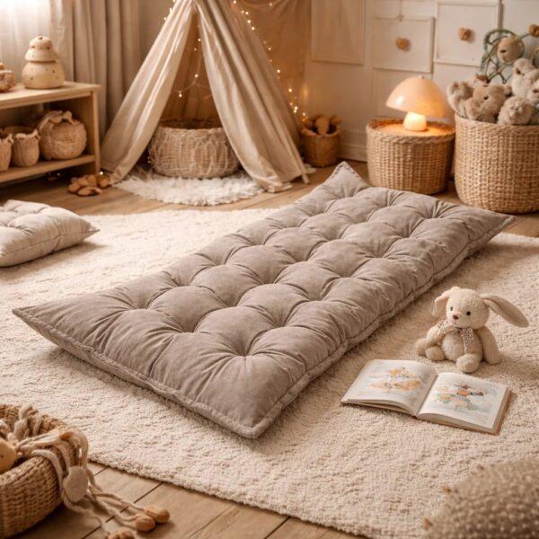Quilted Kids' Floor Cushion, Brown, 3 Sizes Available - Image 2