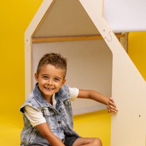MeowBaby® White Wooden House for Kids - Blue Roof