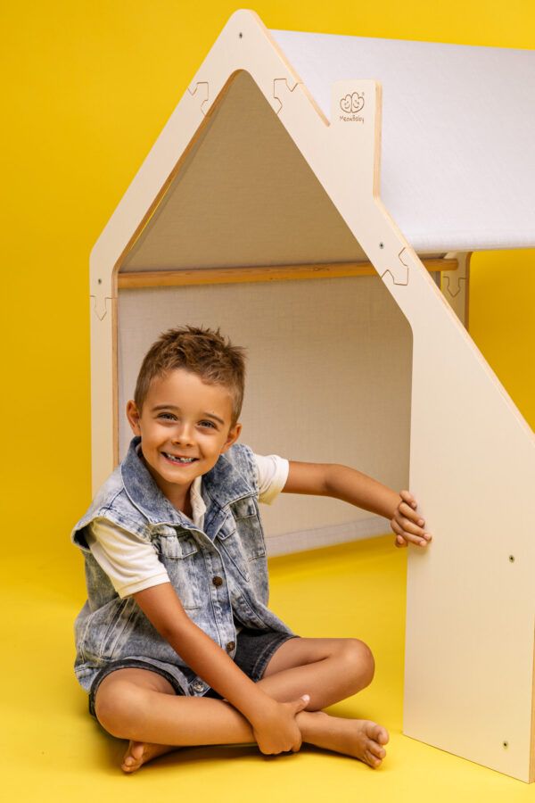 MeowBaby® Weißes Holzhaus für Kinder – Blaues Dach