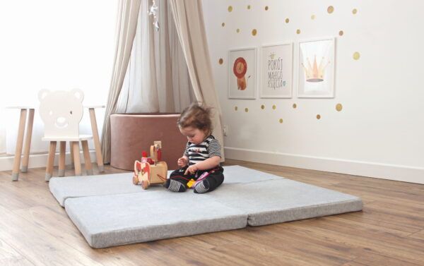 Play Mat for Kids - Square Light Grey Velvet - Image 5