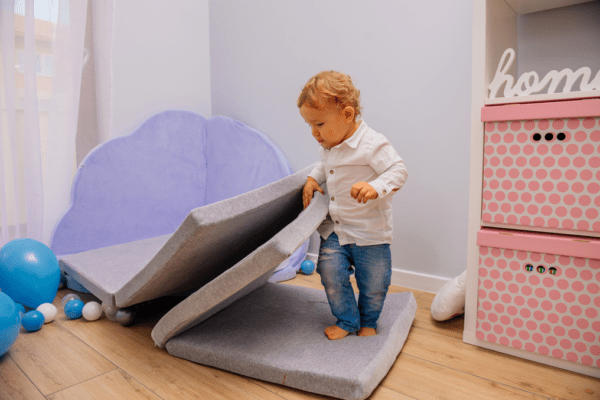 Play Mat for Kids - Square Light Grey Velvet - Image 4