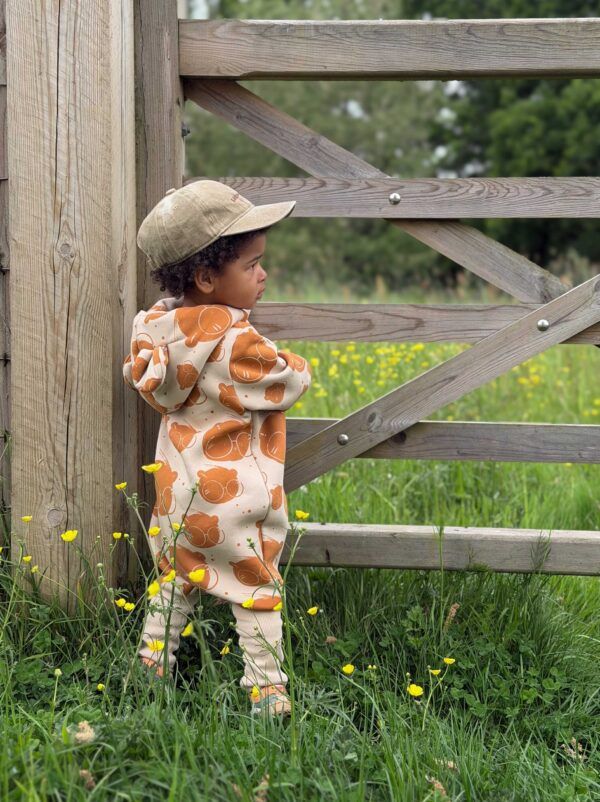 Baby Jumpsuit with Hood - Bear in Glasses on Beige - Image 2