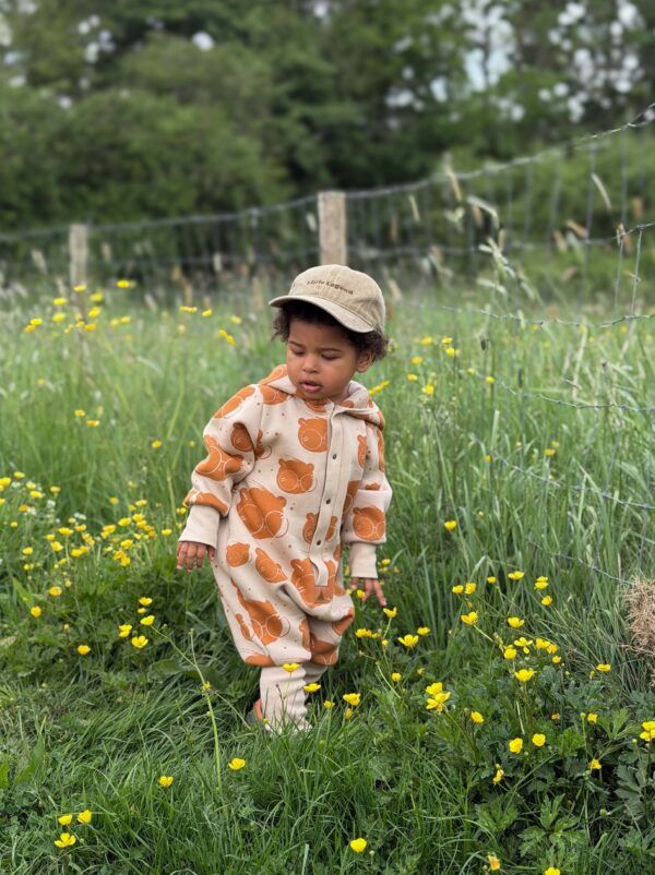 Baby Jumpsuit with Hood - Bear in Glasses on Beige - Image 4