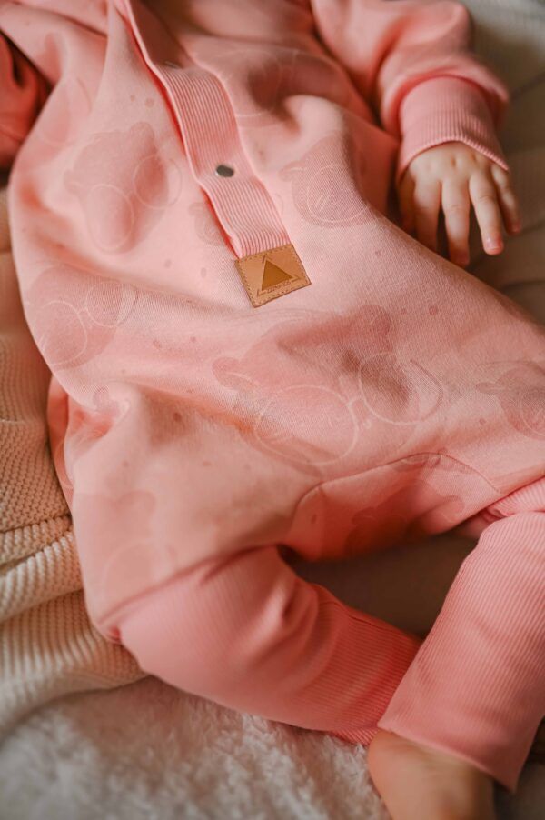 Baby Jumpsuit with Hood - Bear in Glasses on Peach Print - Image 4